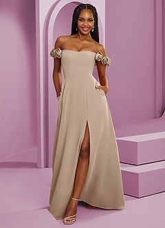 Barbie ♥ Azazie Bridesmaid Dresses Taupe A-Line Off the Shoulder Chiffon Convertible Dress image1