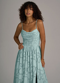 Azazie Lettie Bridesmaid Dresses Mist A-Line Corset Floral Burnout Dress image2