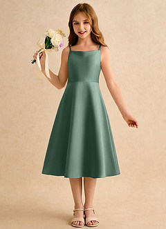 Azazie Jaella Girls Formal Flower Girl Dresses Eucalyptus A-Line Pleated Matte Satin Dress image4