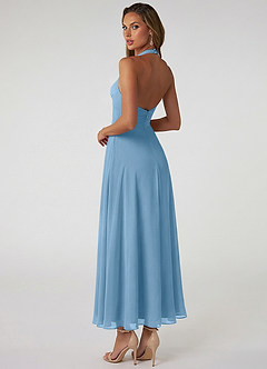 Azazie Tessie Vestidos de damas de honor Vestido de Azul Acero de Gasa de Corte en A con Plisado image2