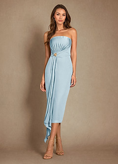Azazie Dinanta Mother of the Bride Dresses Sky Blue Column Pleated Chiffon Dress image4