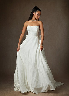 Azazie Kandice Wedding Dresses Diamond White Ball-Gown Floral Jacquard Dress image3