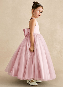 Azazie Peanut Flower Girl Dresses Powder Pink A-Line Strap Tulle Dress image3