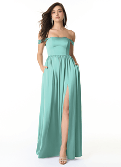 Azazie Morana Final Sale Amethyst A-Line Off the Shoulder Stretch Satin Convertible Dress image1