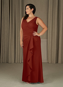 Azazie Evy Final Sale Terracotta A-Line Pleated Stretch Chiffon Dress image6