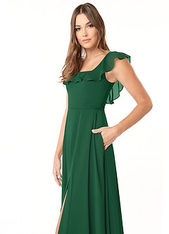 Azazie Jinny Bridesmaid Dresses Dark Green A-Line Square Neckline Ruched Chiffon Dress image5