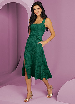 Barbie ♥ Azazie Bridesmaid Dresses Emerald A-Line with Pockets Floral Burnout Dress image3