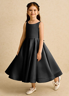Azazie Babs Flower Girl Dresses Black Ball-Gown Pleated Matte Satin Dress image8