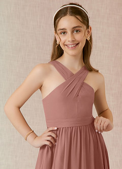 Azazie Jiya Junior Cedar Rose A-Line Pleated Chiffon Dress image4