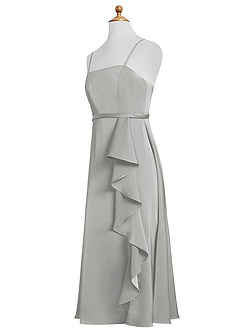 Azazie Kaylee Junior Silver A-Line with Belt Stretch Satin Dress image9