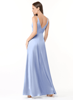Azazie Dalilah Vestidos de damas de honor Vestido de Hielo de Satén Elástico de Corte en A con Cuello en V plisado image2