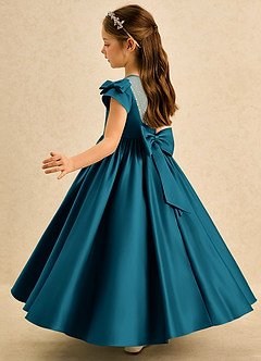 Azazie Toffee Abiti da Ragazza di Fiori Abito Stile Principessa in Raso Opaco Fiocco Blu Inchiostro image5