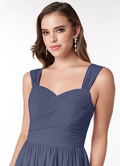 Azazie Zapheira Abiti da Damigella Abito A-Line in Chiffon Increspato Stormy image5