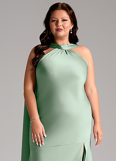 Azazie Kinsley Bridesmaid Dresses Agave Mermaid Side Slit Stretch Satin Dress image13