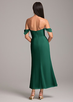 Azazie Saige Bridesmaid Dresses Emerald Sheath Off the Shoulder Chiffon Convertible Dress image5