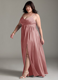 Azazie Alia Bridesmaid Dresses Dusty Rose A-Line Pleated Stretch Satin Dress image13