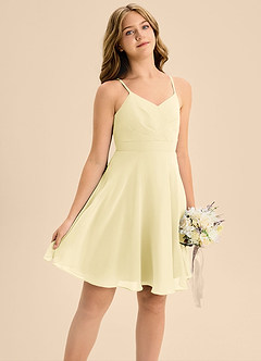 Azazie Avelina Junior Lemon Sorbet A-Line Pleated Chiffon Dress image5
