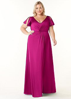 Azazie Soren Brautjungfernkleider A-Linie Plissee Stretch-Satin Kleider Fuchsia image8