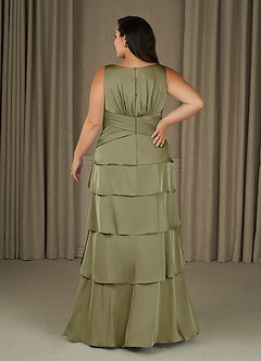 Azazie Viola Mother of the Bride Dresses Pistachio A-Line Pleated Stretch Satin Dress image7