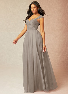 Azazie Luxi Brautjungfernkleider A-Linie Plissee Tüll Kleid Taupe image3