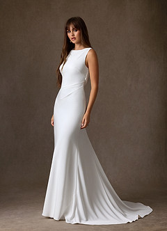 Azazie Minna Robes de mariée Robe Trapèze en Crêpe Dos Satin Col bateau Blanc De Diamant image5