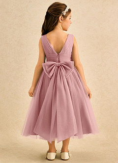 Azazie Macaron Flower Girl Dresses Dusty Rose A-Line Pleated Tulle Dress image2