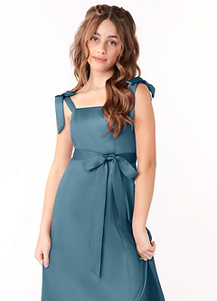 Azazie Barbara Junior Bermuda A-Line Bow Stretch Satin Dress image5