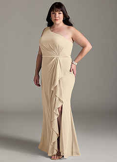Azazie Liza Bridesmaid Dresses Champagne Mermaid One Shoulder Chiffon Dress image8
