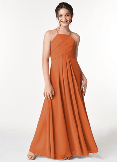Azazie Ginger Junior Cinnamon A-Line Pleated Chiffon Dress image5