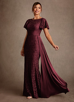 Azazie Harrison Moeder van de bruid jurken Zeemeermin Jurk van Kant Geplooid Cabernet image2