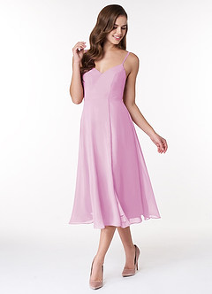 Azazie Clarissa Robes de demoiselle d'honneur Robe Trapèze en Mousseline de soie Col en V Rose Bonbon image4