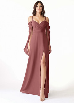 Azazie Cienna Bridesmaid Dresses Amethyst A-Line Off the Shoulder Chiffon Dress image1