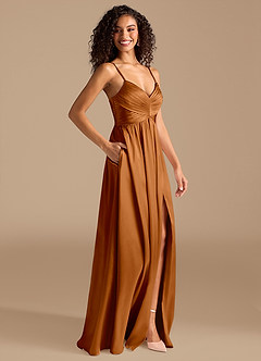 Azazie Alia Brautjungfernkleider A-Linie Plissee Metallischer Satin Kleid Kupfer image5