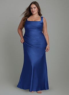 Azazie Agustina Abiti da Damigella Abito Sirena in Raso Elasticizzato Corsetto Blu Reale image9