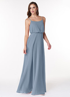Azazie Lupe Abiti da Damigella Abito A-Line in Chiffon Blouson con Scollo a U Blu Polveroso image4