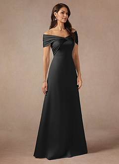 Azazie Amelia Mother of the Bride Dresses Black A-Line Off the Shoulder Stretch Satin Dress image4