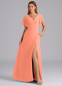 Azazie Ambrosia Bridesmaid Dresses Sunset A-Line Pleated Chiffon Dress image3