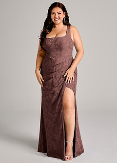 Azazie Mero Brudtärnklänningar Klä av Tubklänning i Blommig Utbrändhet Plisserad Espresso image7