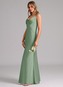 Azazie Kamila Brautjungfernkleider A-Linie Plissee Stretch-Satin Kleid Matcha image6