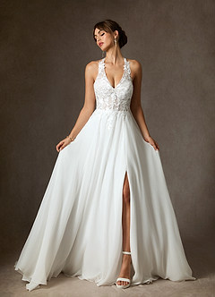 Azazie Sonja Wedding Dresses Diamond White A-Line Lace Dress image5