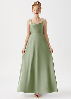Azazie Shale Junior Dusty Sage A-Line Stretch Satin Dress image5