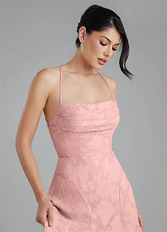 Azazie Tatum Bridesmaid Dresses Powder Pink A-Line Corset Floral Burnout Dress image3