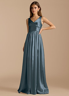 Azazie Keyla Bridesmaid Dresses Twilight A-Line Pleated Metallic Satin Dress image5