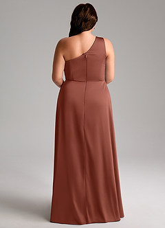 Azazie Brooke Jurken voor bruidsmeisjes Jurk van Stretch Satijn met A-Lijn One-Shoulder Kastanjebruin image9