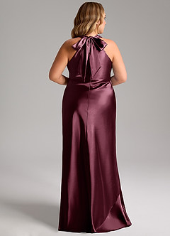 Azazie Doretta Vestidos de damas de honor Vestido de Cabernet de Satén Metálico de Corte Sirena con Lazo image13