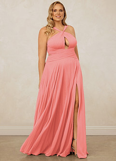 Christian Siriano Bridal for Azazie 1009 Bridesmaid Dresses Coral A-Line Pleated Chiffon Dress image12