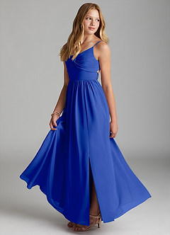 Azazie Zeya Junior Royal Blue A-Line Chiffon Dress image4