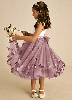 Azazie Sprout Flower Girl Dresses Dusty Rose A-Line Bow Tulle Dress image4