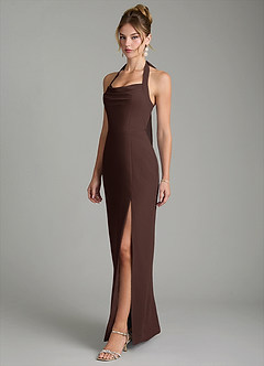 Azazie Arnelle Bridesmaid Dresses Ganache Sheath Pleated Chiffon Dress image4