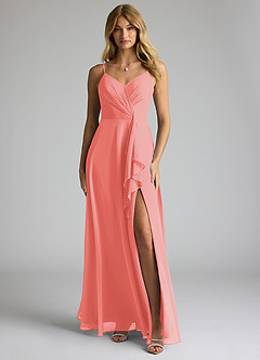 Azazie Akita Bridesmaid Dresses Coral A-Line Chiffon Dress image1